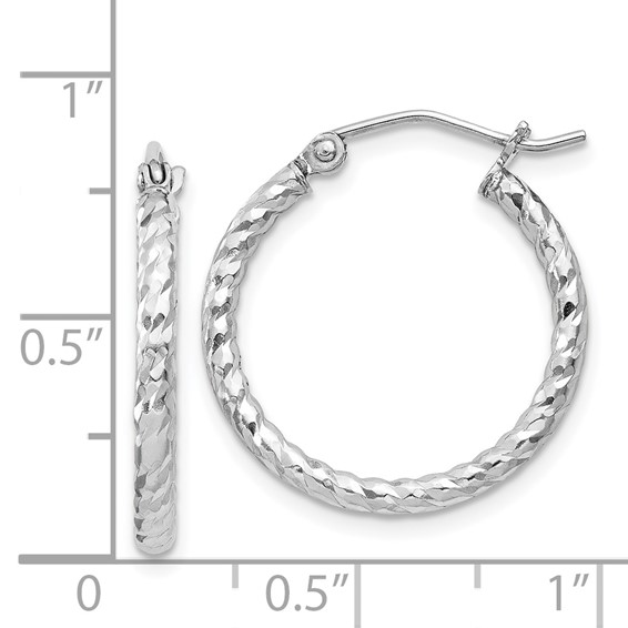 Sterling Silver 2.0mm Diamond-cut Hoop Earrings