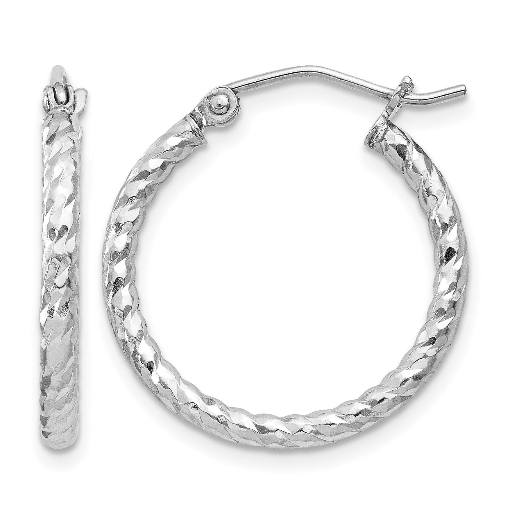 Sterling Silver Rhodium Plated Diamond-cut 2x20mm Hoop Earrings (QE8075)