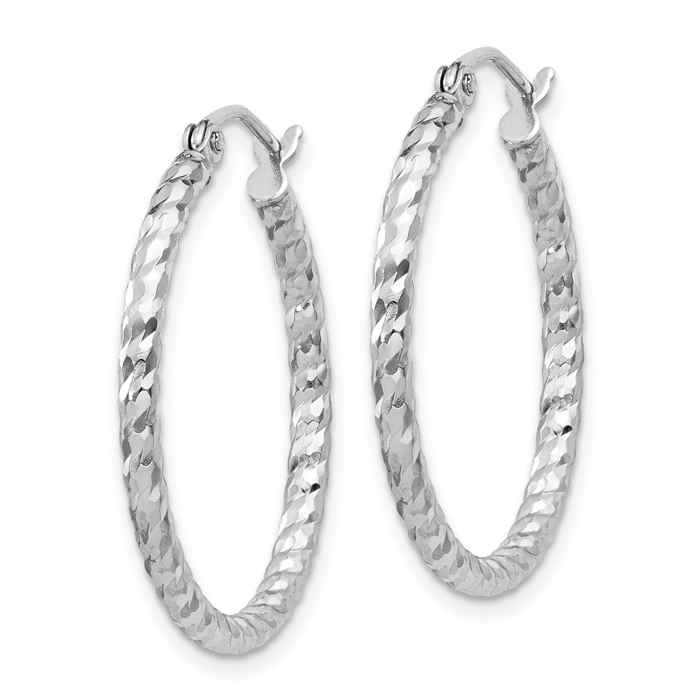 Sterling Silver Rhodium Plated Diamond-cut 2x25mm Hoop Earrings (QE8076)
