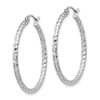 Sterling Silver Rhodium Plated Diamond-cut 2x 30mm Hoop Earrings view 2