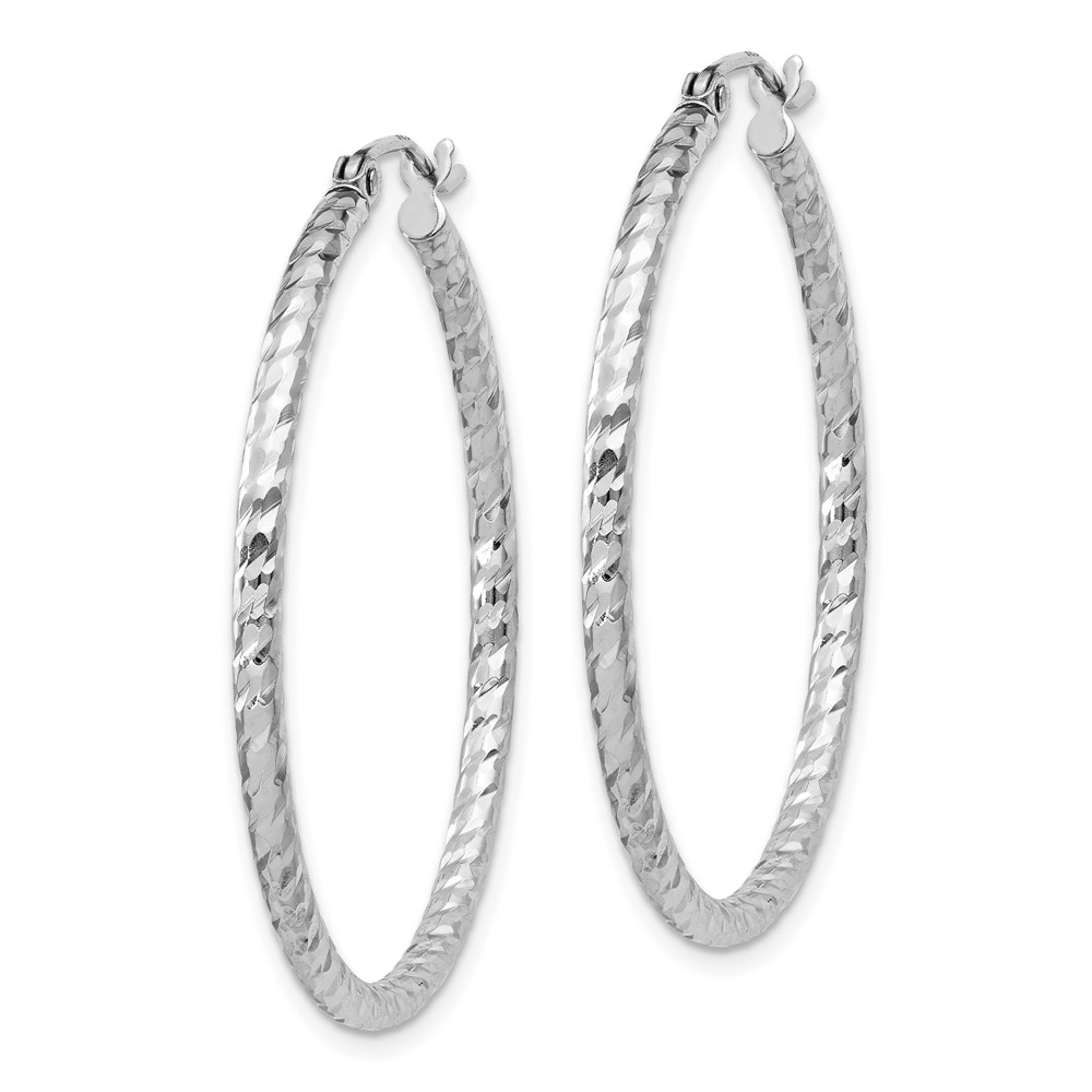 Sterling Silver Rhodium Plated Diamond-cut 2x35mm Hoop Earrings (QE8078)