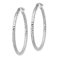 Sterling Silver Rhodium Plated Diamond-cut 2x 35mm Hoop Earrings view 2
