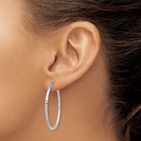 Sterling Silver Rhodium Plated Diamond-cut 2x 35mm Hoop Earrings view 3