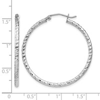 Sterling Silver Rhodium Plated Diamond-cut 2x 35mm Hoop Earrings view 4