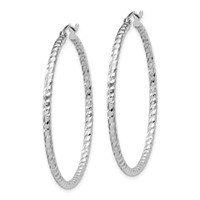 Sterling Silver Rhodium Plated Diamond-cut 2x40mm Hoop Earrings view 2