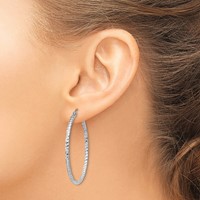 Sterling Silver Rhodium Plated Diamond-cut 2x40mm Hoop Earrings view 3