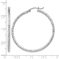 Sterling Silver Rhodium Plated Diamond-cut 2x40mm Hoop Earrings view 4