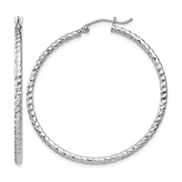 Sterling Silver Rhodium Plated Diamond-cut 2x40mm Hoop Earrings view 1