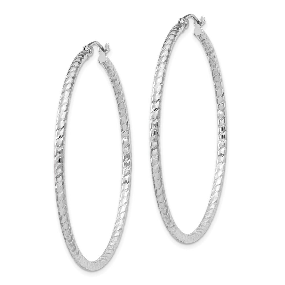 Sterling Silver Rhodium Plated Diamond-cut 2x45mm Hoop Earrings (QE8080)