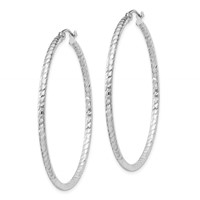 Sterling Silver Rhodium Plated Diamond-cut 2x 45mm Hoop Earrings view 2