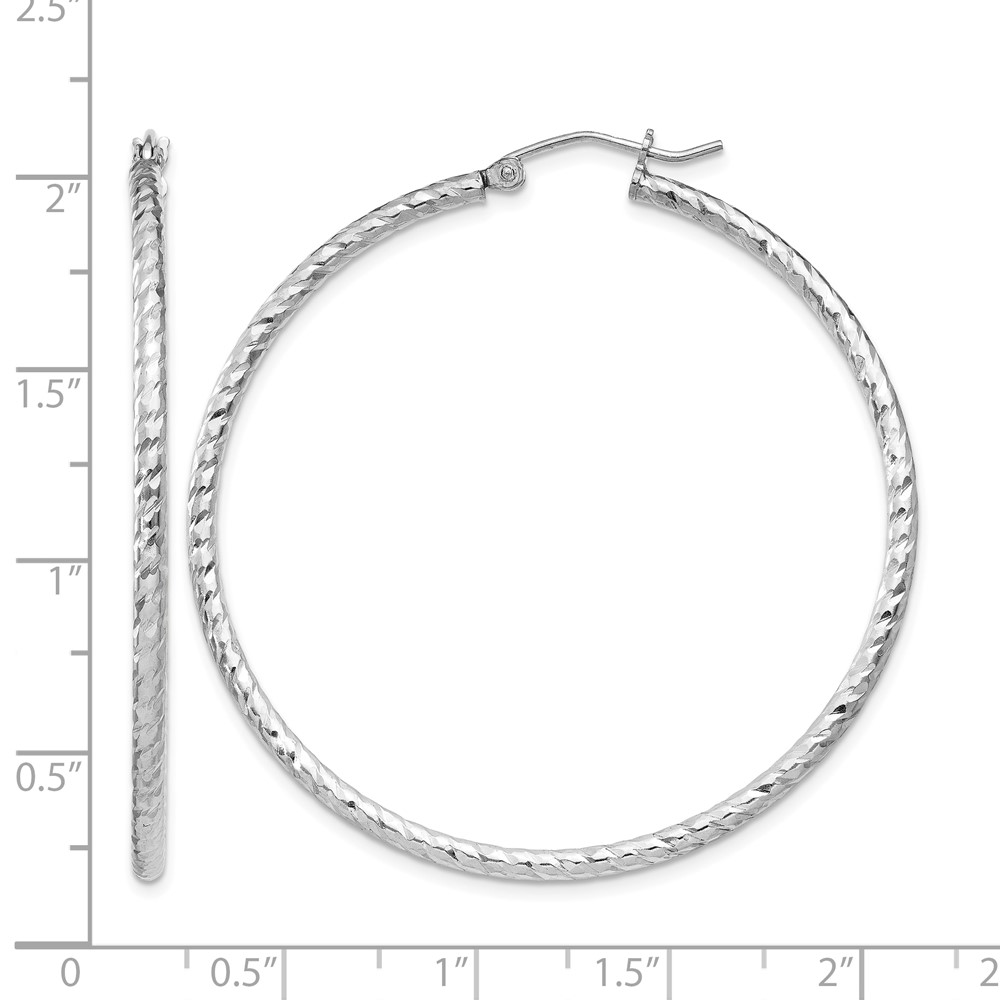 Sterling Silver Rhodium Plated Diamond-cut 2x45mm Hoop Earrings (QE8080)