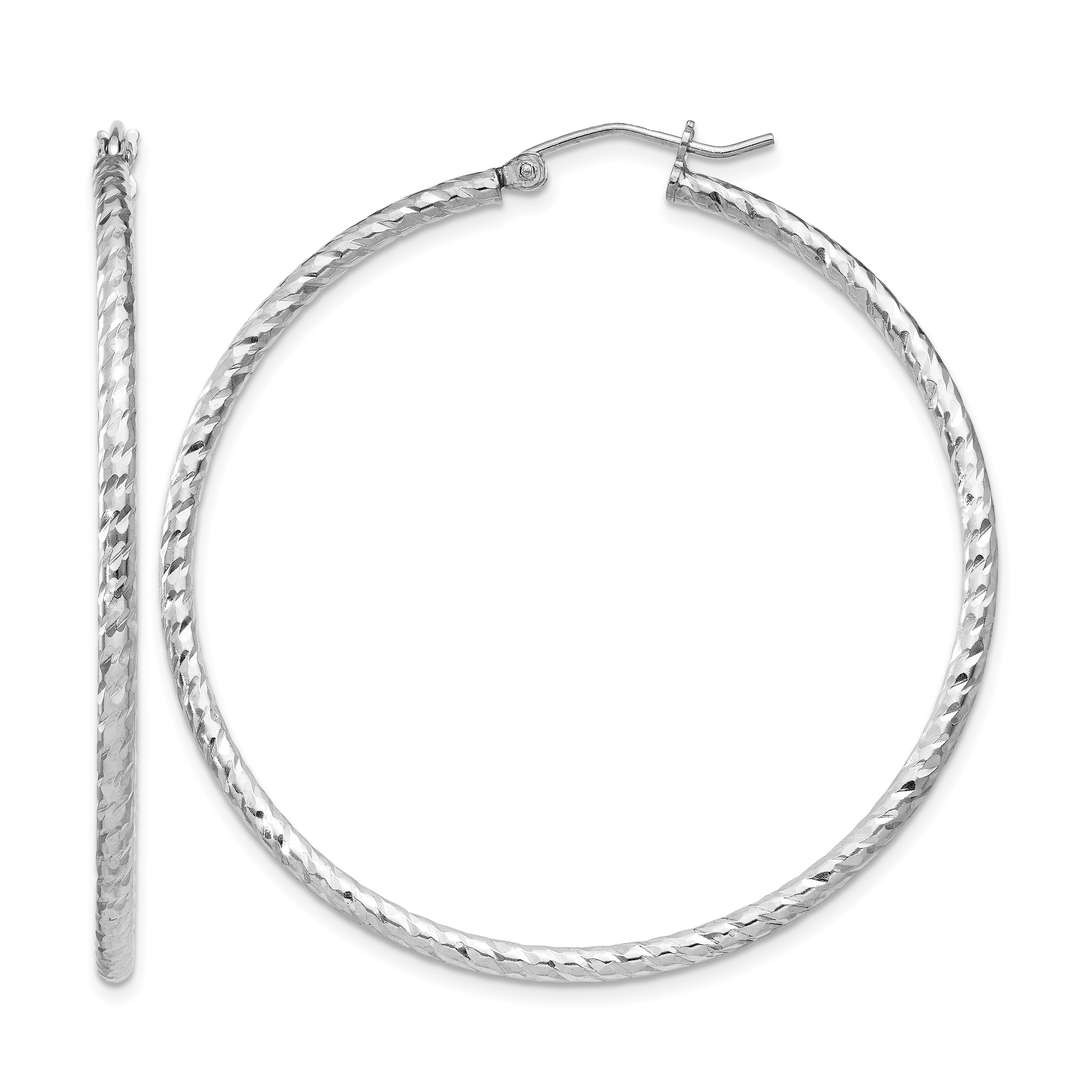 Sterling Silver Rhodium Plated Diamond-cut 2x45mm Hoop Earrings (QE8080)