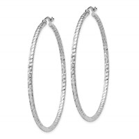 Sterling Silver Rhodium Plated Diamond-cut 2x 50mm Hoop Earrings view 2