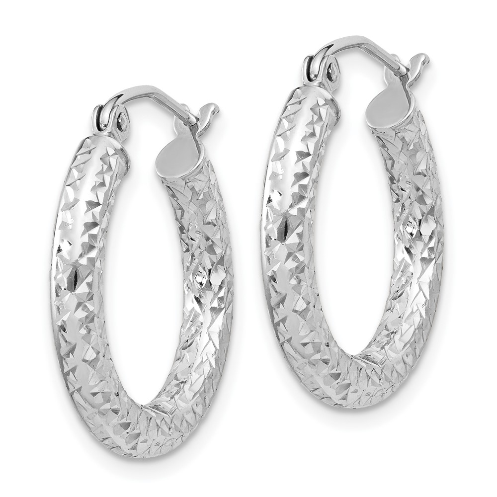 Sterling Silver Rhodium-plated D/C 3x20mm Hoop Earrings (QE8086)