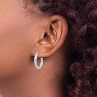 Sterling Silver Rhodium-plated D C 3x 20mm Hoop Earrings view 3