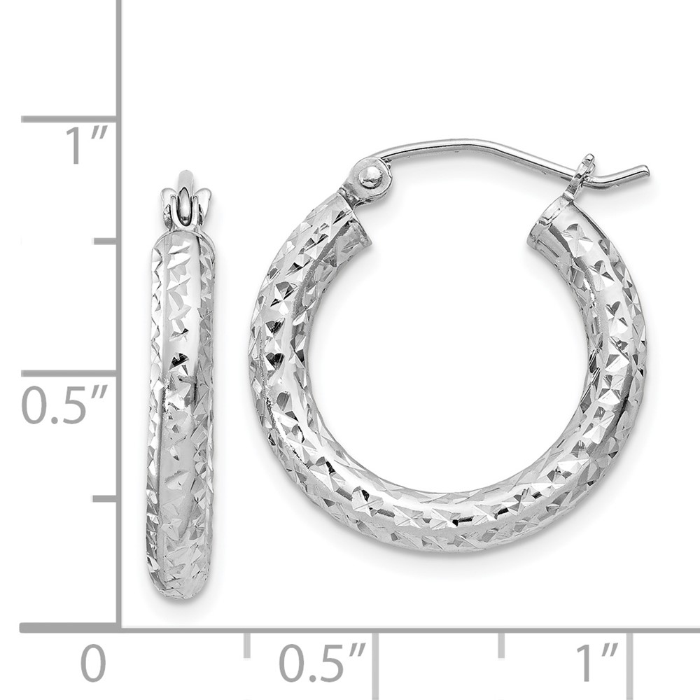 Sterling Silver Rhodium-plated D/C 3x20mm Hoop Earrings (QE8086)