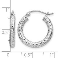 Sterling Silver Rhodium-plated D C 3x 20mm Hoop Earrings view 4