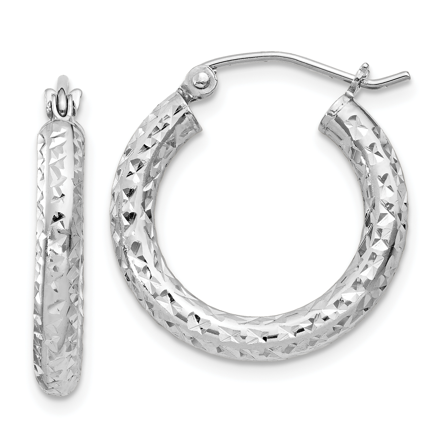 Sterling Silver Rhodium-plated D/C 3x20mm Hoop Earrings (QE8086)
