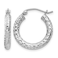 Sterling Silver Rhodium-plated D C 3x 20mm Hoop Earrings view 1