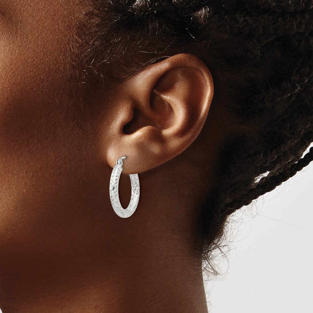 Sterling Silver D/C 3x20mm Hoop Earrings (QE8086SP)
