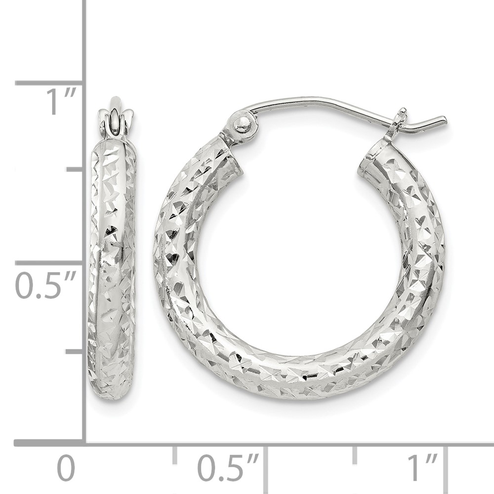Sterling Silver D/C 3x20mm Hoop Earrings (QE8086SP)