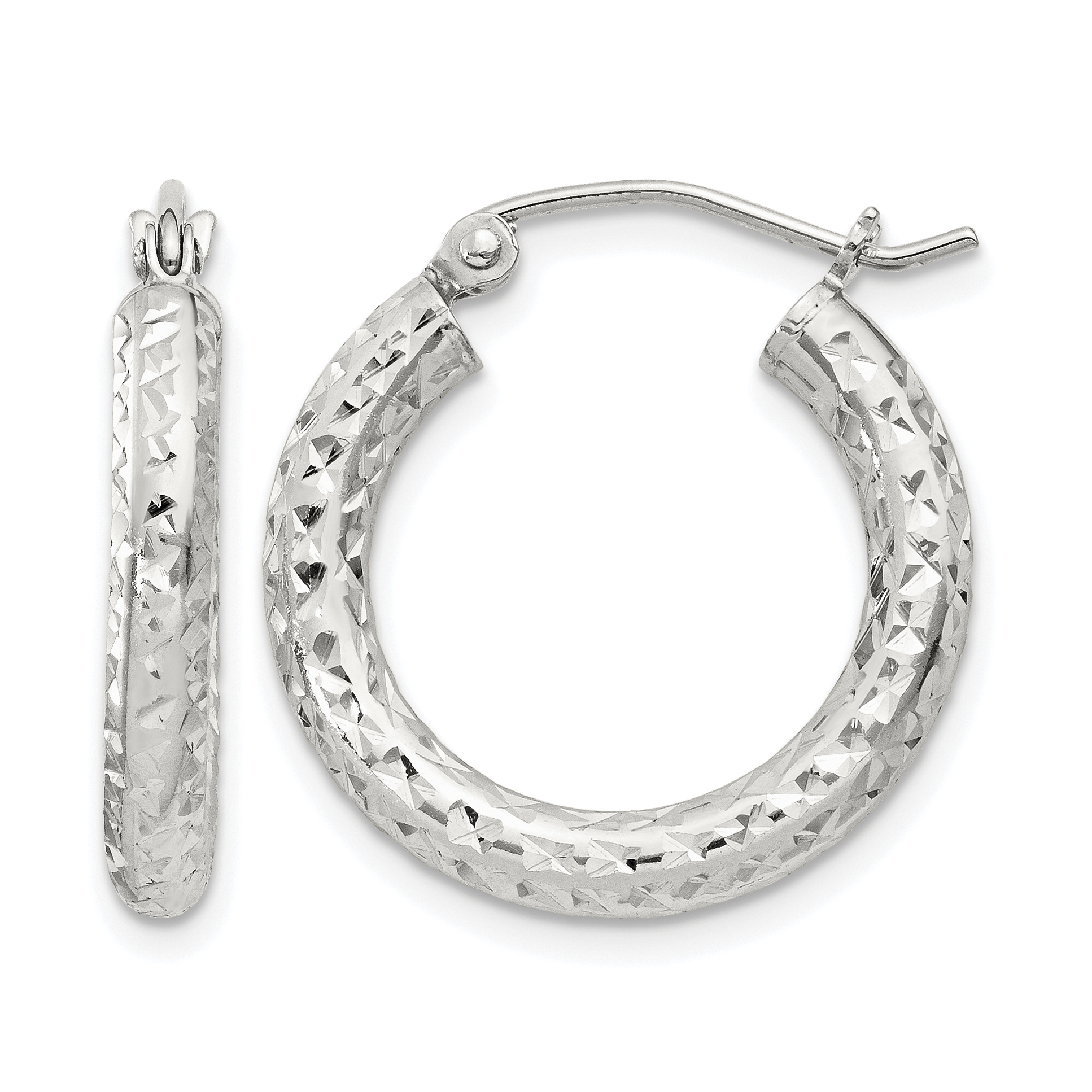 Sterling Silver D/C 3x20mm Hoop Earrings (QE8086SP)