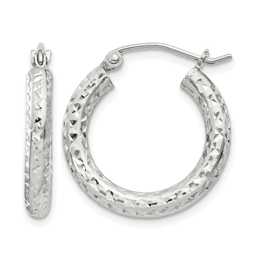 Sterling Silver D/C 3x20mm Hoop Earrings (QE8086SP)