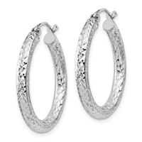 Sterling Silver Rhodium-plated D C 3x25mm Hoop Earrings view 2