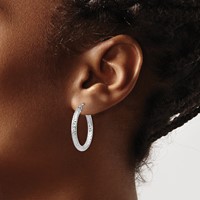 Sterling Silver Rhodium-plated D C 3x25mm Hoop Earrings view 3