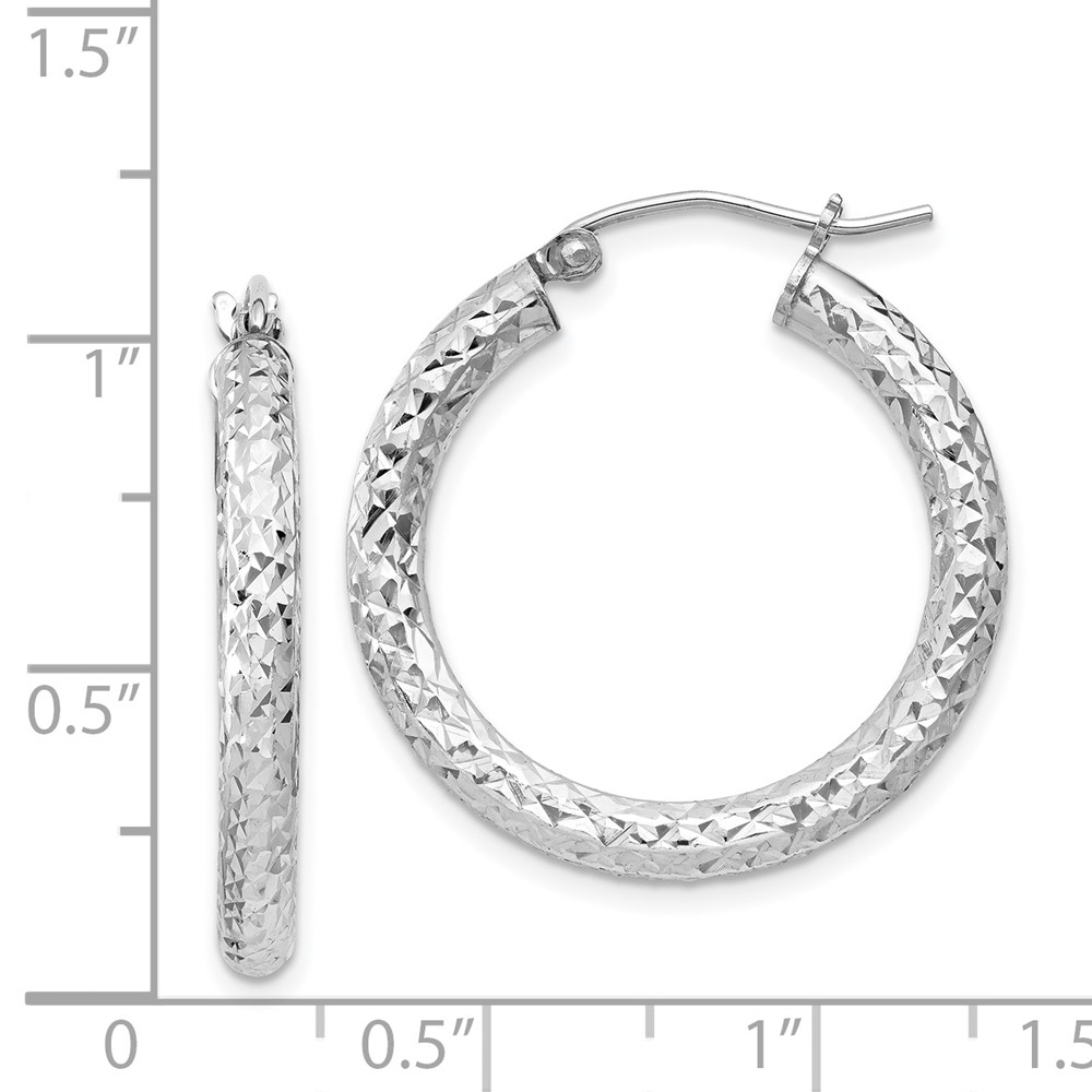 Sterling Silver Rhodium-plated D/C 3x25mm Hoop Earrings (QE8087)