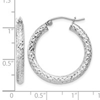 Sterling Silver Rhodium-plated D C 3x25mm Hoop Earrings view 4