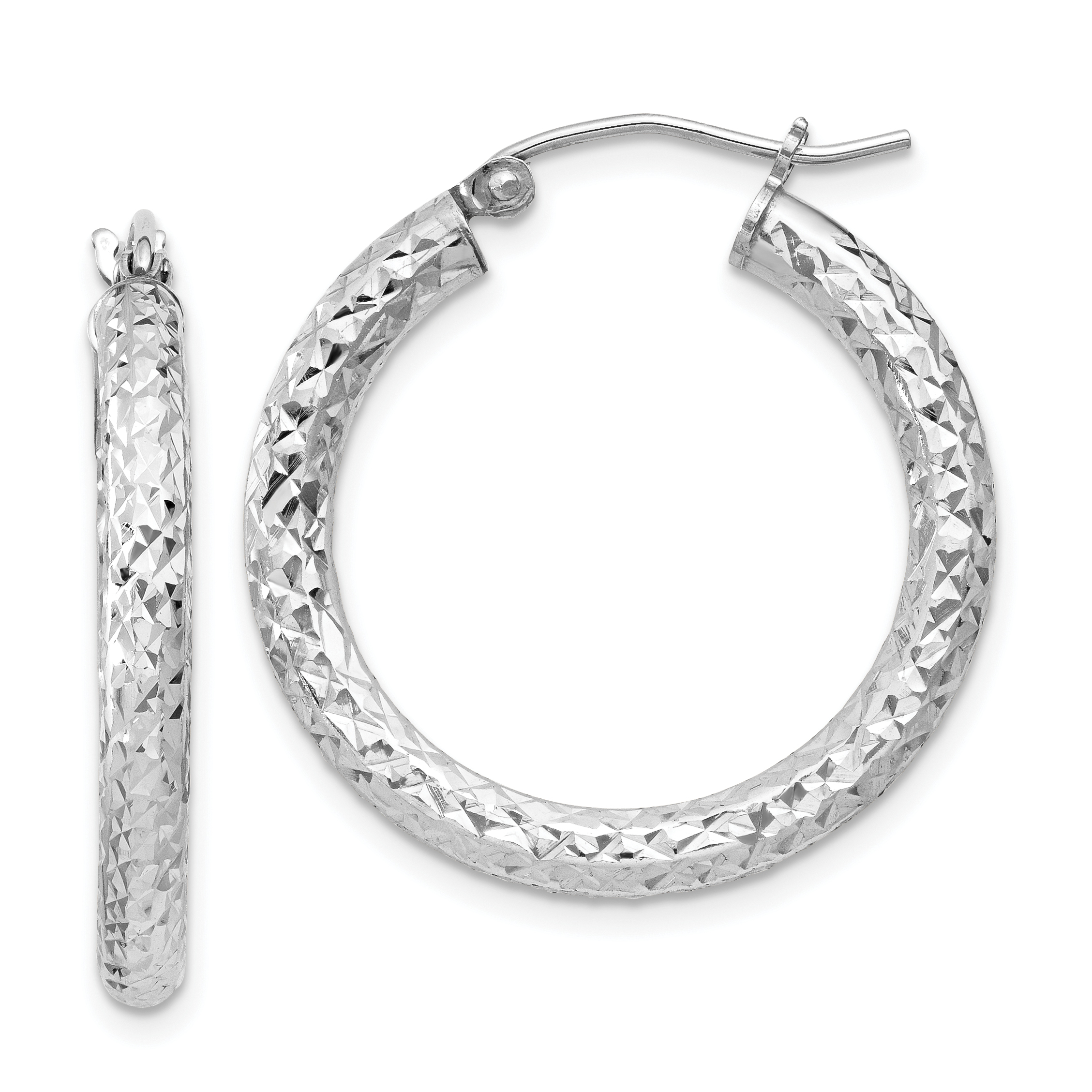 Sterling Silver Rhodium-plated D/C 3x25mm Hoop Earrings (QE8087)