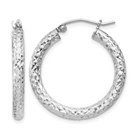 Sterling Silver Rhodium-plated D C 3x25mm Hoop Earrings view 1