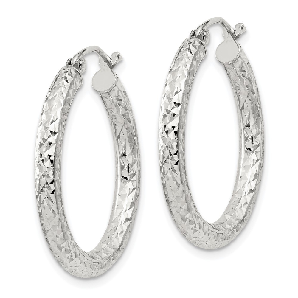 Sterling Silver D/C 3x25mm Hoop Earrings (QE8087SP)