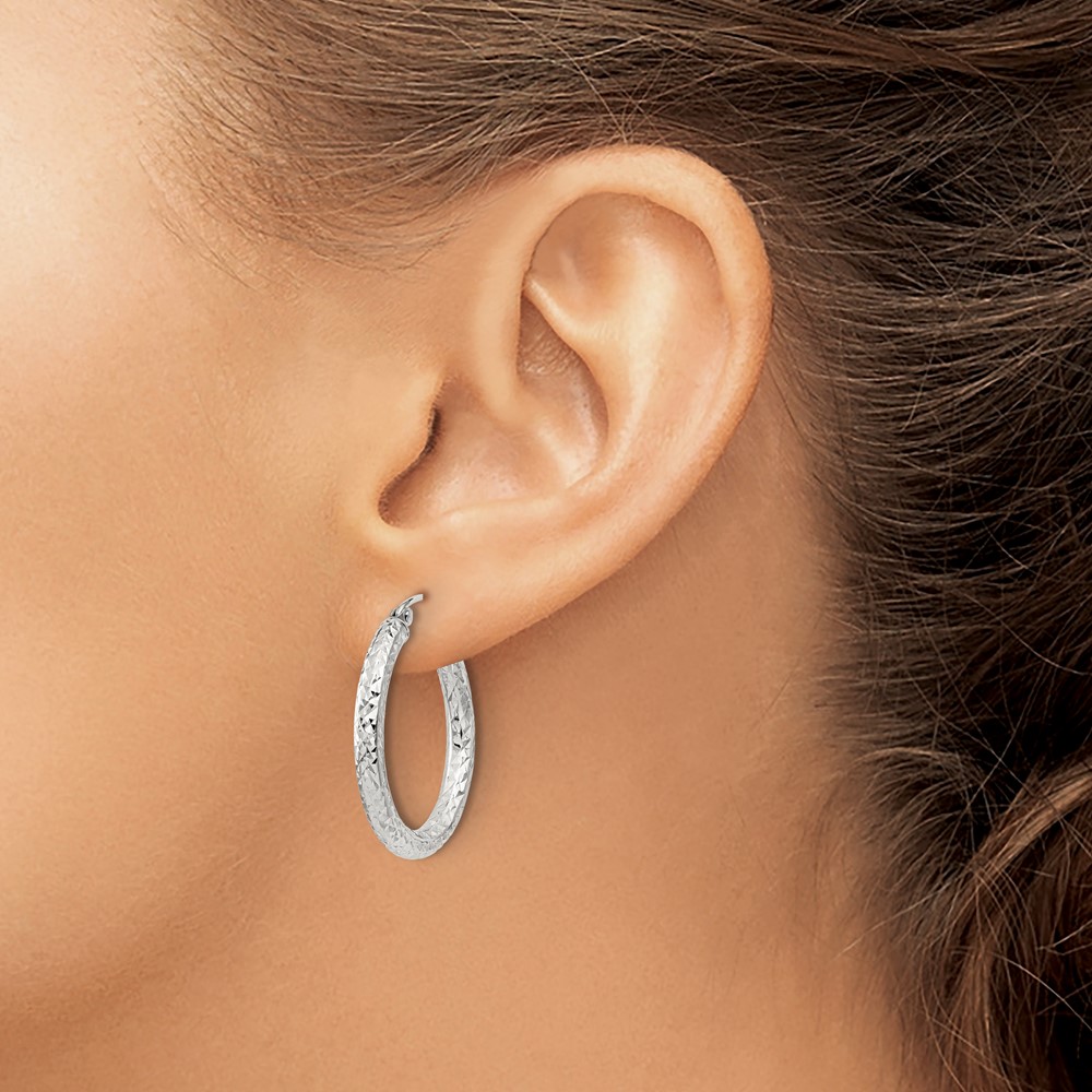 Sterling Silver D/C 3x25mm Hoop Earrings (QE8087SP)