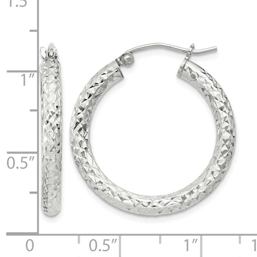 Sterling Silver D/C 3x25mm Hoop Earrings (QE8087SP)