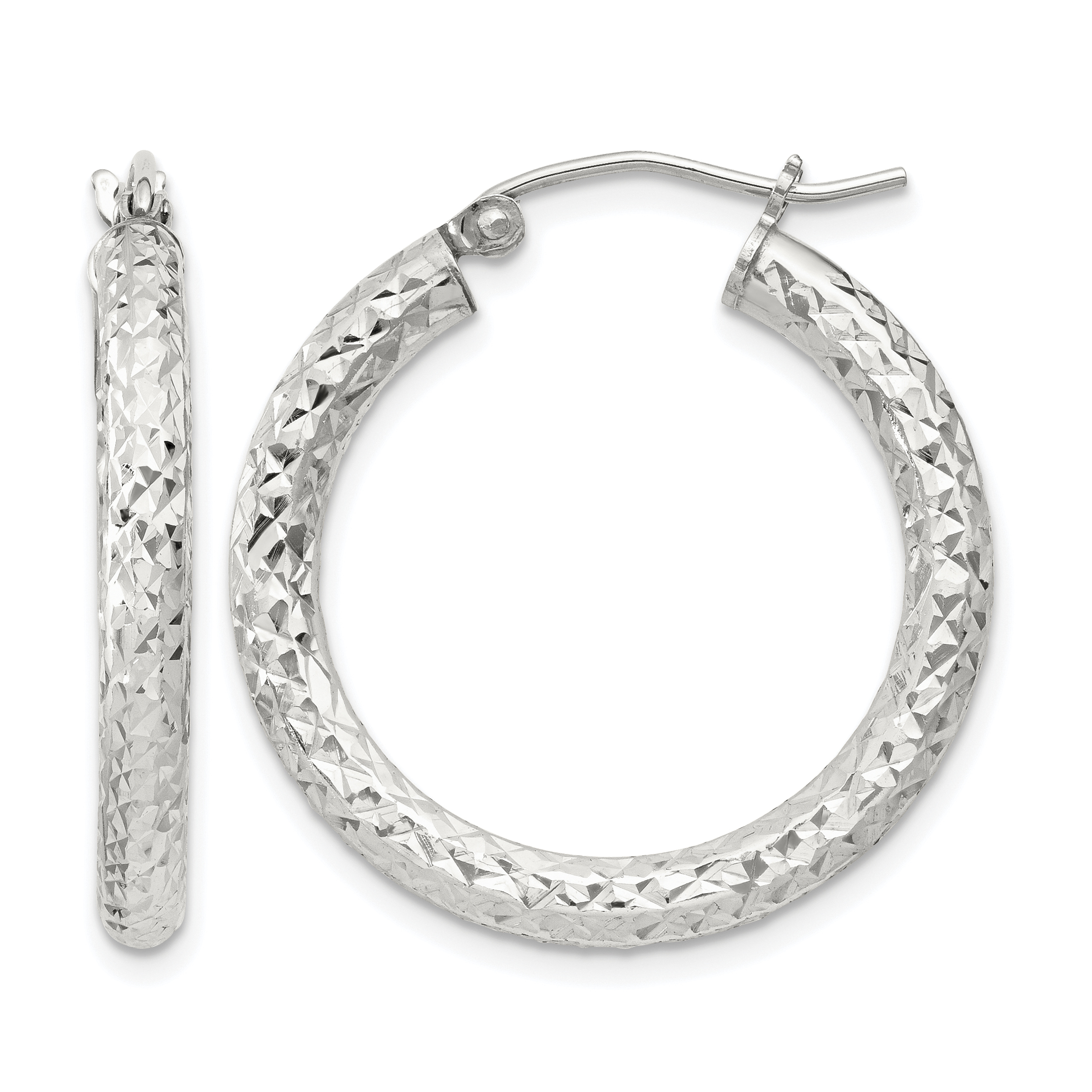 Sterling Silver D/C 3x25mm Hoop Earrings (QE16799)