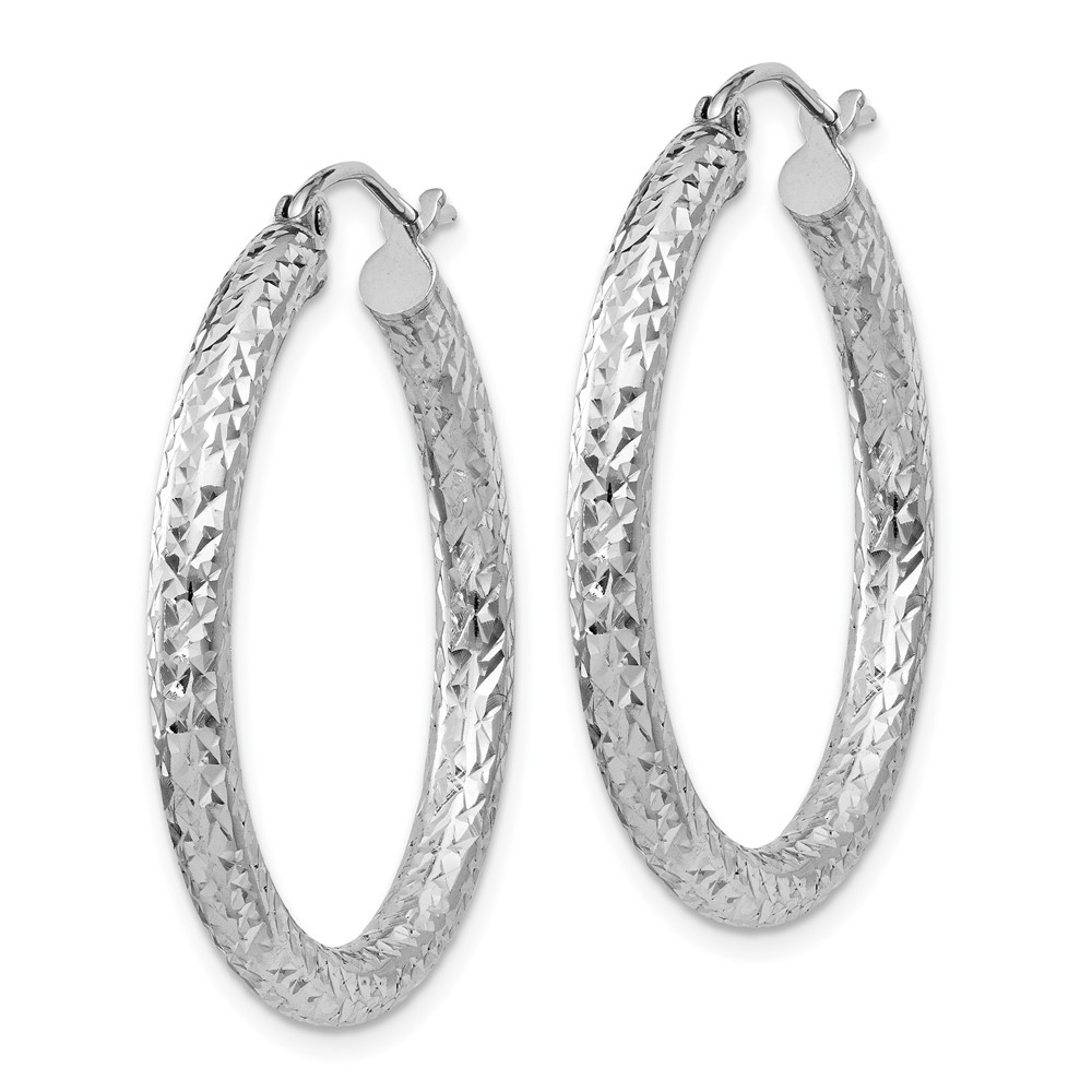 Sterling Silver Rhodium-plated D/C 3x30mm Hoop Earrings (QE8088)