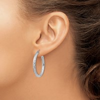 Sterling Silver Rhodium-plated D C 3x 30mm Hoop Earrings view 3