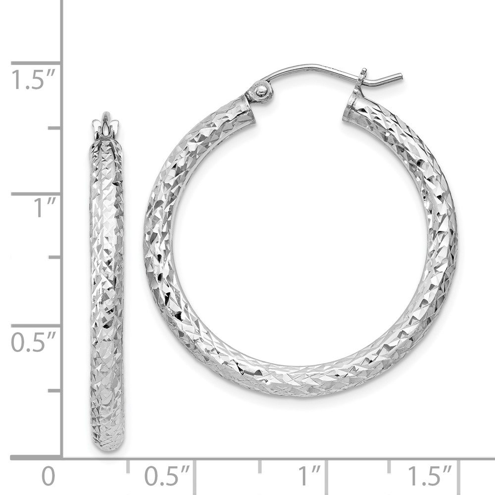 Sterling Silver Rhodium-plated D/C 3x30mm Hoop Earrings (QE8088)