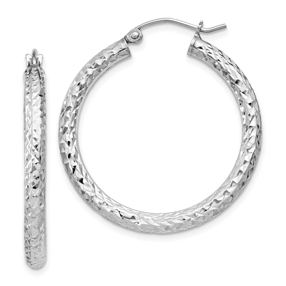 Sterling Silver Rhodium-plated D/C 3x30mm Hoop Earrings (QE8088)