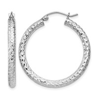 Sterling Silver Rhodium-plated D C 3x 30mm Hoop Earrings view 1