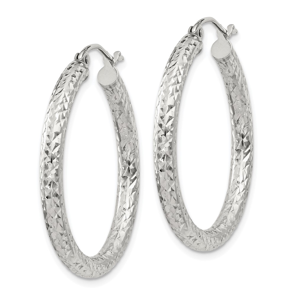 Sterling Silver D/C 3x30mm Hoop Earrings (QE16800)