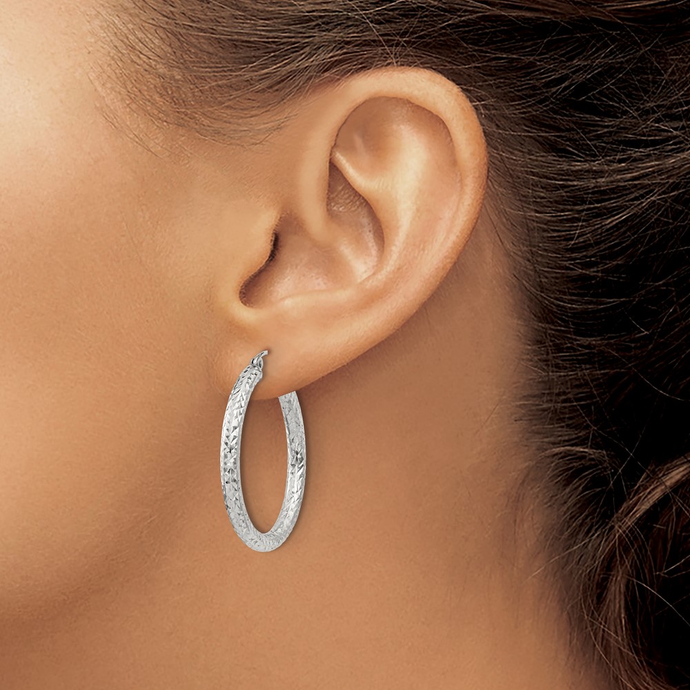 Sterling Silver D/C 3x30mm Hoop Earrings (QE16800)