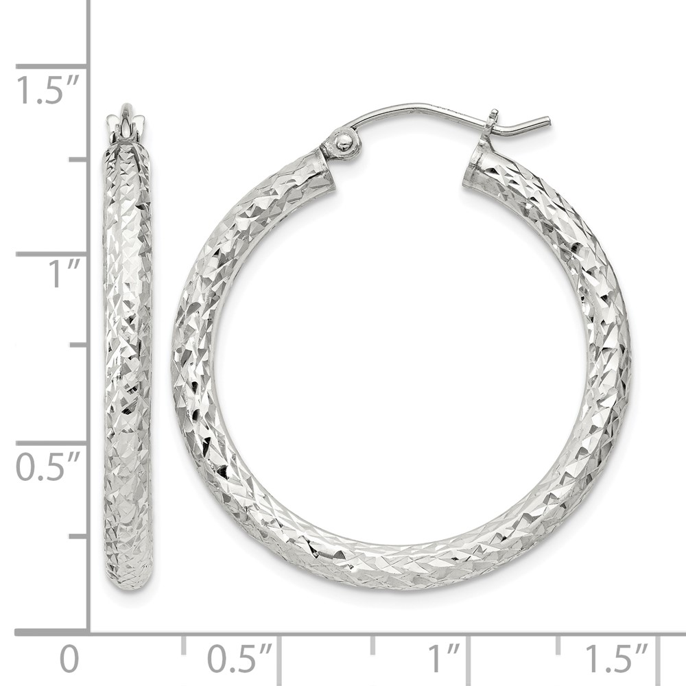Sterling Silver D/C 3x30mm Hoop Earrings (QE16800)