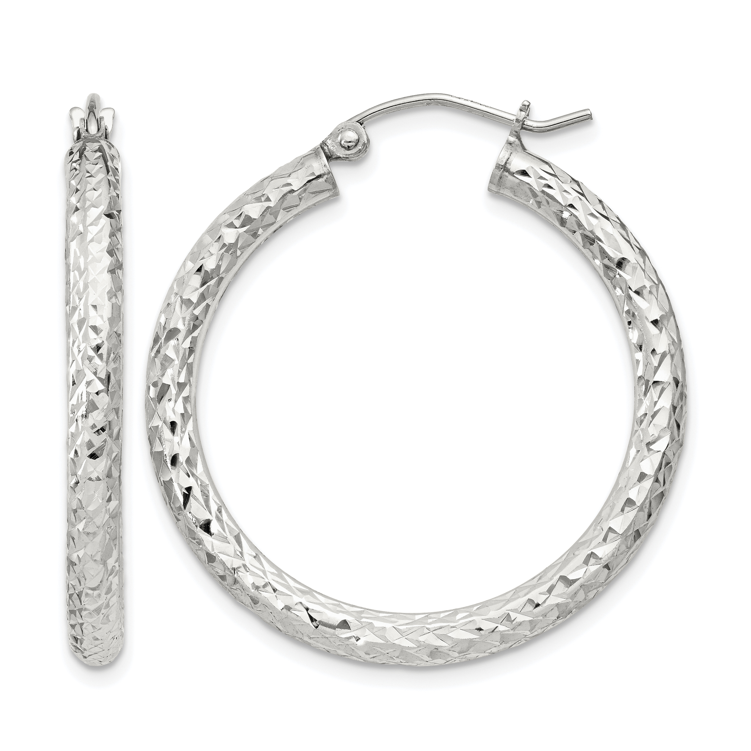 Sterling Silver D/C 3x30mm Hoop Earrings (QE16800)