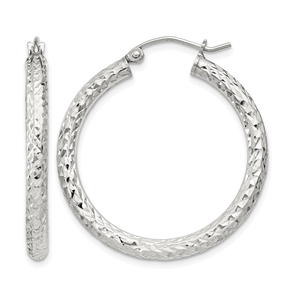 Sterling Silver D/C 3x30mm Hoop Earrings (QE16800)