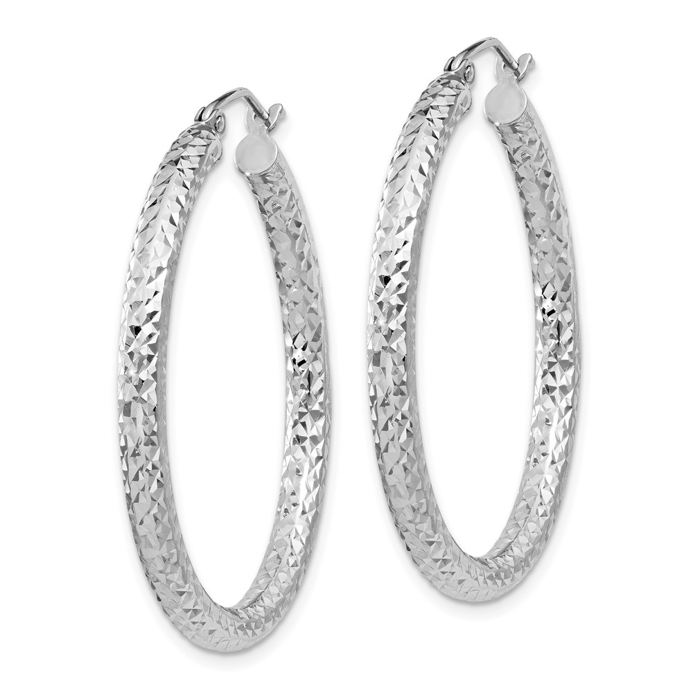 Sterling Silver Rhodium-plated D/C 3x35mm Hoop Earrings (QE8089)