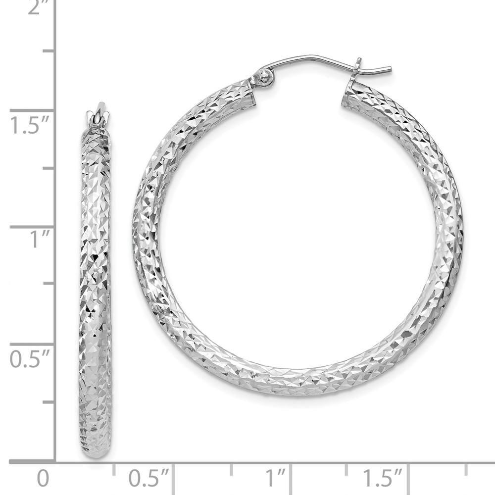 Sterling Silver Rhodium-plated D/C 3x35mm Hoop Earrings (QE8089)