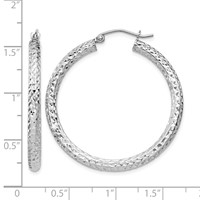 Sterling Silver Rhodium-plated D C 3x35mm Hoop Earrings view 4